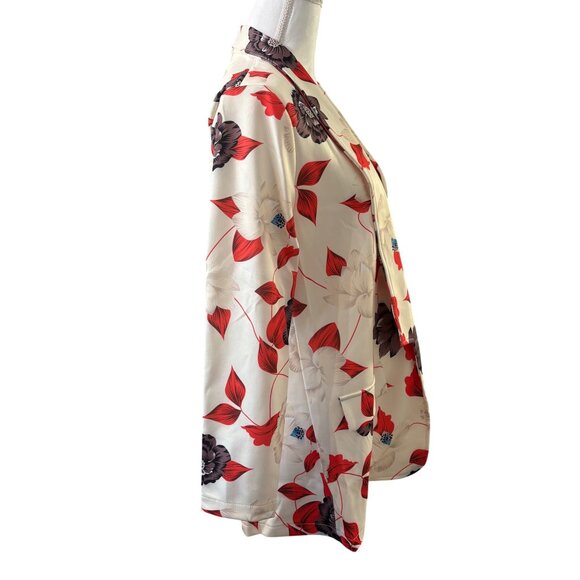 Floral Print Womens Blazer Open Front Jacket Small Lightweight Red Cream & Black - Picture 4 of 13